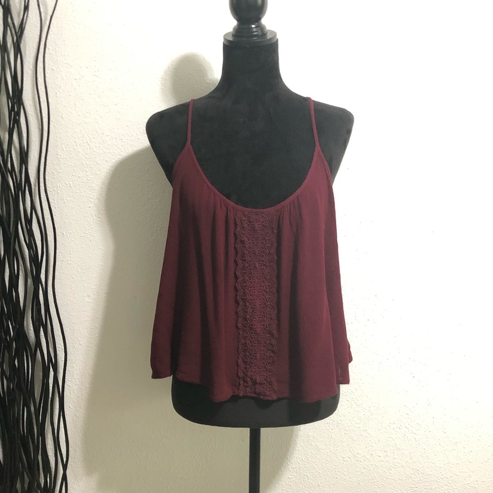 Dizzy Gal Burgundy Gauzy Lace Top Size Medium